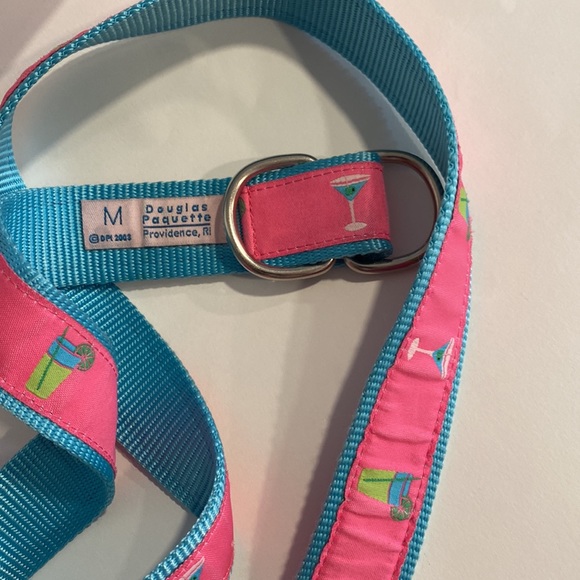 Douglas Paquette Belt Jacquard Ribbon D Ring Pink Cocktails Drinks Size M - Picture 4 of 8